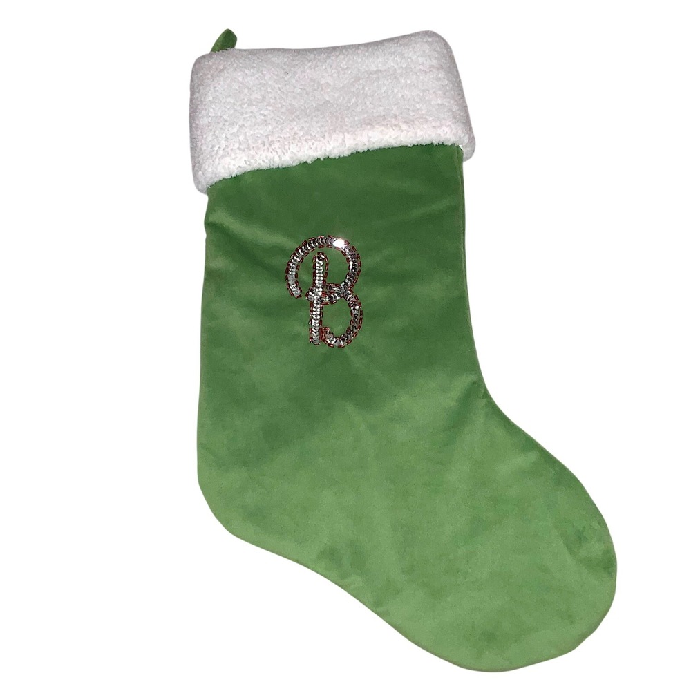 Target Green Christmas Stocking Monogram Letter B Sequin Bead Initial Plush 2011
